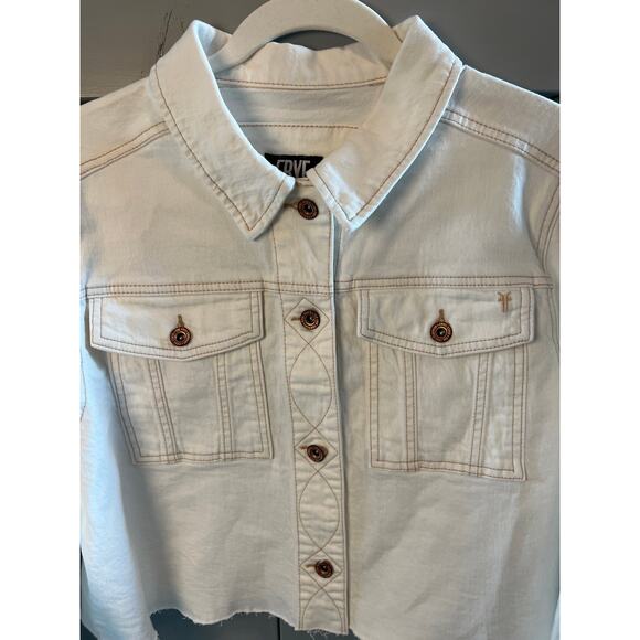 Frye Women's Cropped Raw Hem Denim Jacket in Size L NEW - Picture 4 of 10